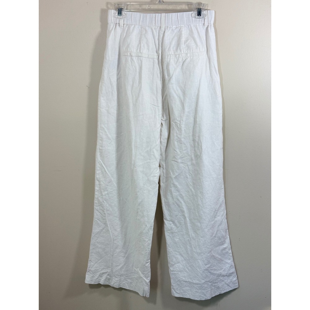 Abercrombie Fitch Womens S White Linen Blend Wide Leg Pants Coastal Minimalist - Picture 2 of 9